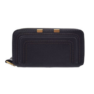 Chloe Marcie round zip long wallet black leather